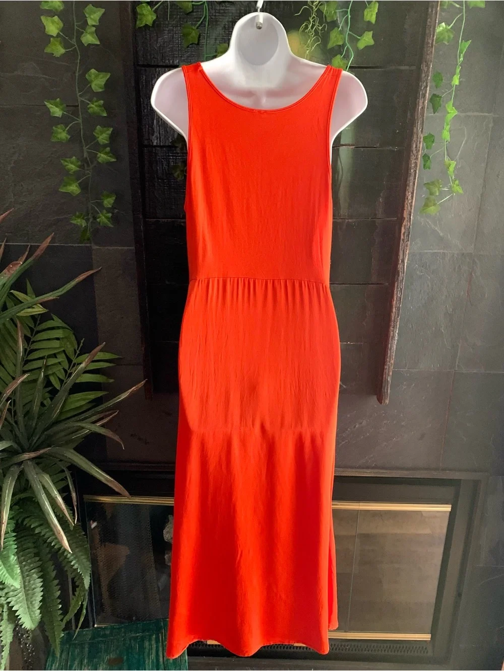 Anthropologie Gemini Pullover Mixed Fabric Asymmetric Tank Dress Midi Orange - L - Picture 5 of 12